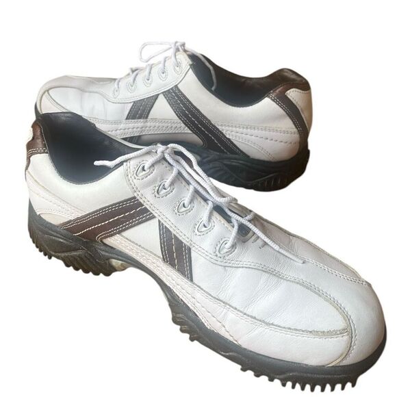 Footjoy White & Brown Golf Cleats 54043 Preowned Sz 7.5 - Picture 1 of 10